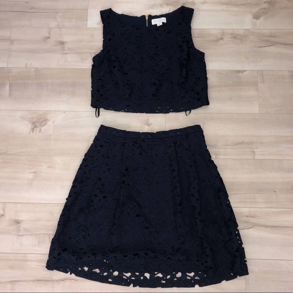 Navy Lace Top & Skirt Set (check description)